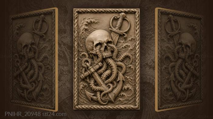 Skull octopus anchor cutlass depths 3d STL model