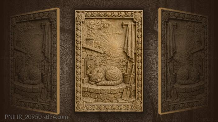 Cozy cat sunbeam hearth scene 3d STL model