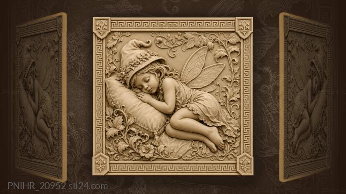 Sleeping fairy with floral hat 3d STL model
