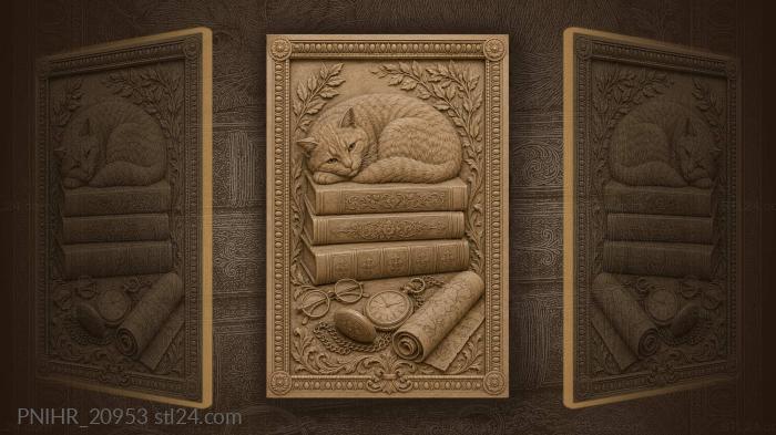 Cozy cat with books and treasures 3d STL model