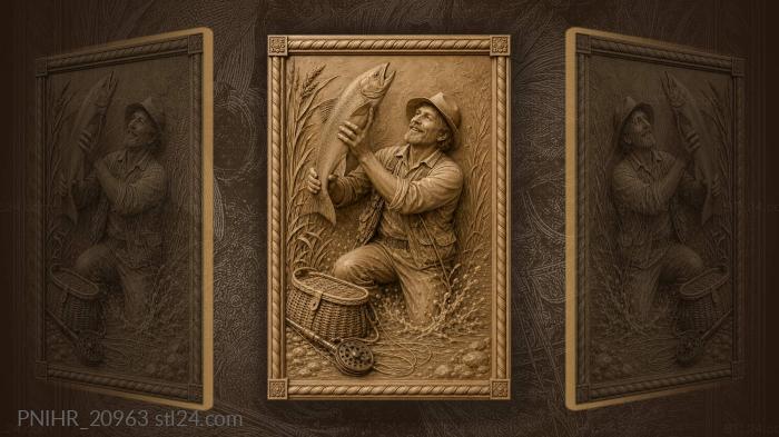 Wicker basket and reel at his feet 3d STL model