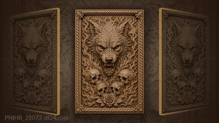 Red eyes in fire above skulls 3d STL model