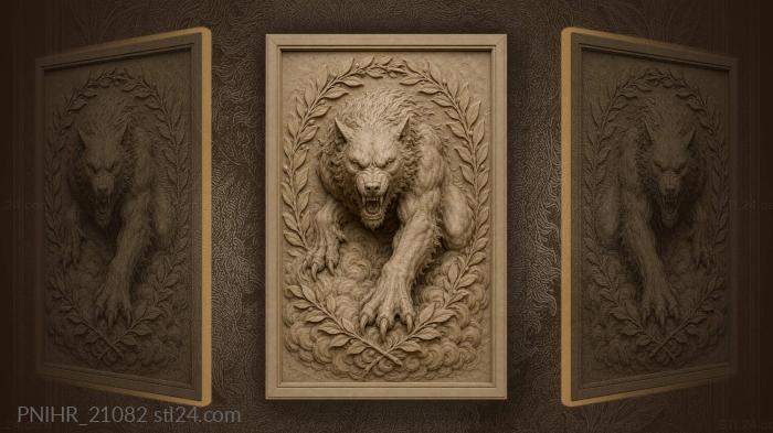 Fierce canine emerging from stone 3d STL model