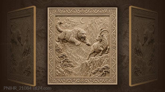 Snow leopard mountain chase drama 3d STL model