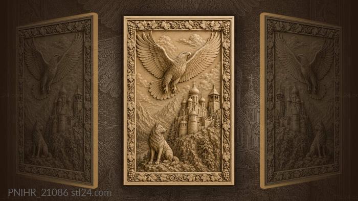 Wolf by church beneath soaring eagle 3d STL model