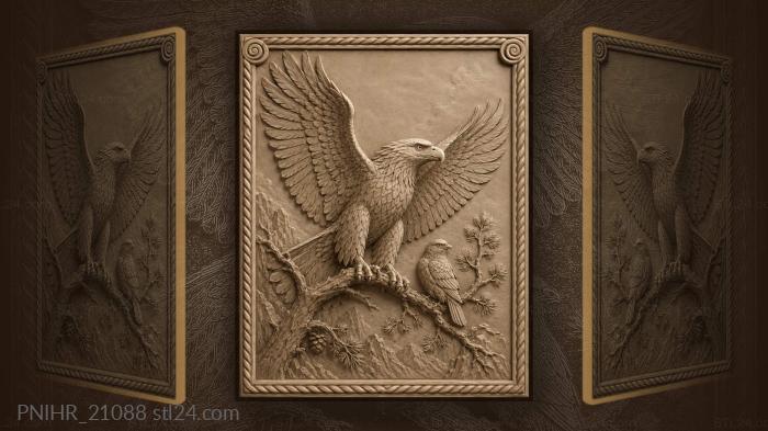 Eagle sharing a branch with a small bird 3d STL model