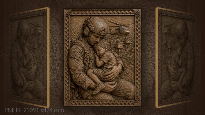 Soldiers tender embrace wartime child 3d STL model