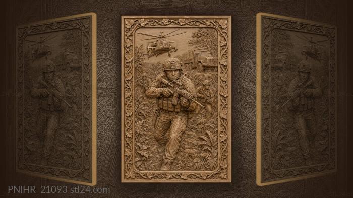Rifleman beside truck and helicopter 3d STL model
