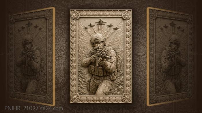 Aircraft trails above aiming soldier 3d STL model