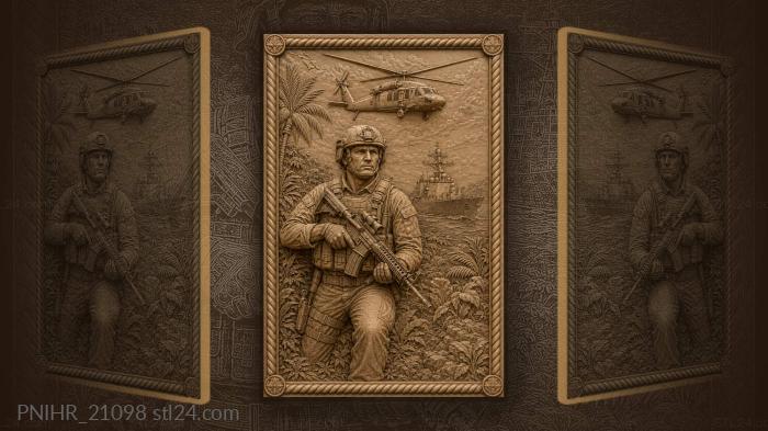 Soldier with helicopter and ship 3d STL model