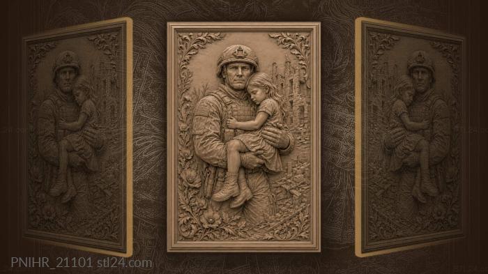 Soldier carrying a little girl home 3d STL model