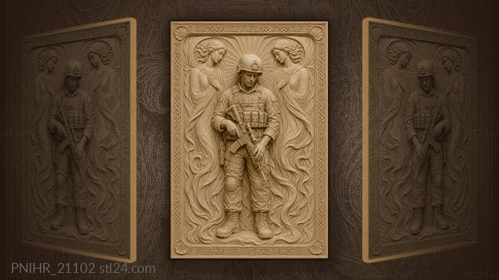 Serene spirits flanking bowed soldier 3d STL model