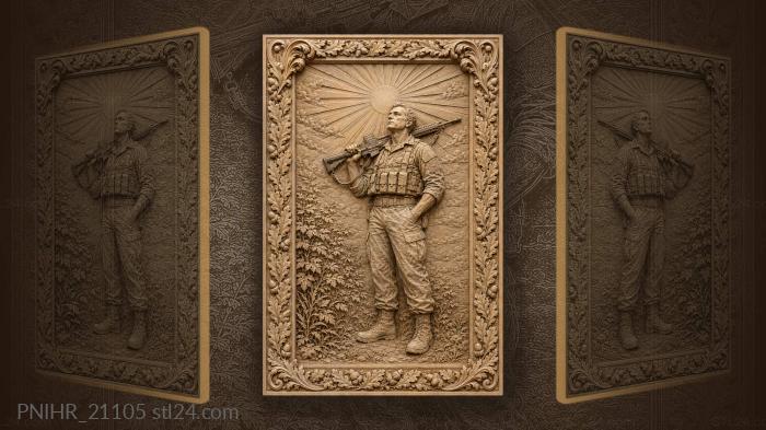 Slung rifle beneath radiating sunburst 3d STL model