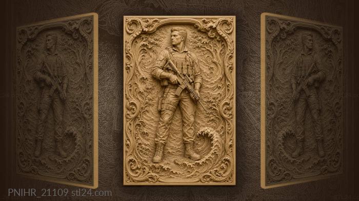 Brave soldier with swirling landscape crest 3d STL model