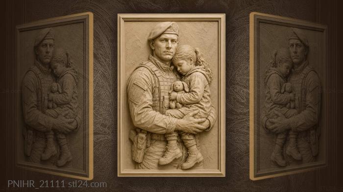 Girl with her toy in soldier arms 3d STL model