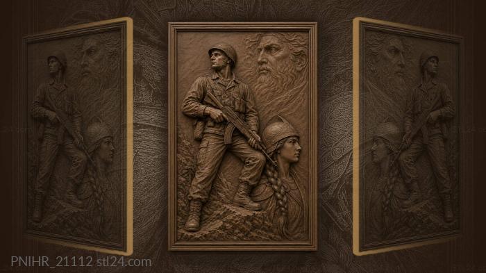 Soldier with a rifle beside a helmeted figure 3d STL model