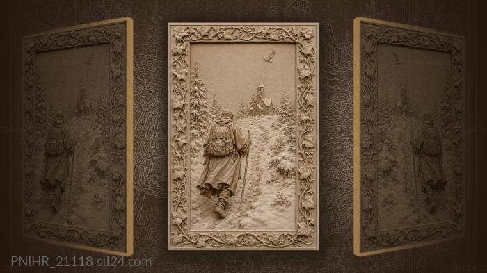 Winter pilgrim towards distant church 3d STL model