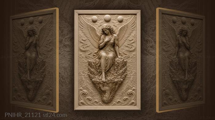 Winged woman grief rocky landscape 3d STL model