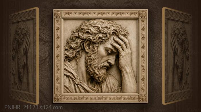 Grief stricken man thoughtful contemplation 3d STL model