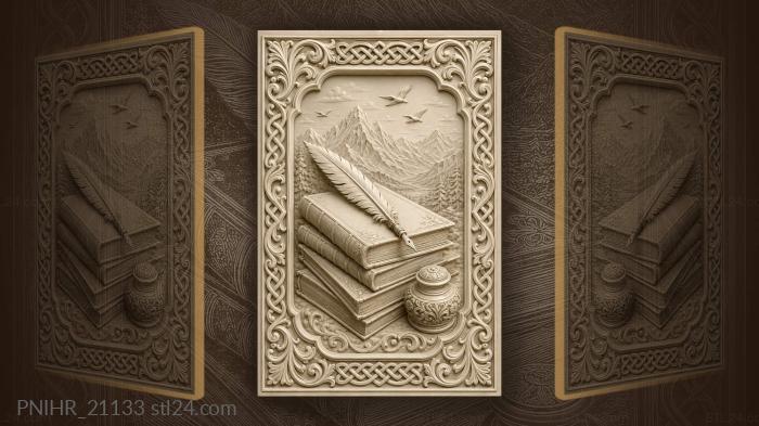 Old books quill mountain landscape 3d STL model