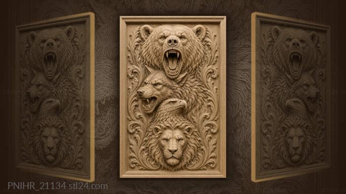 Bear wolf eagle lion heads 3d STL model