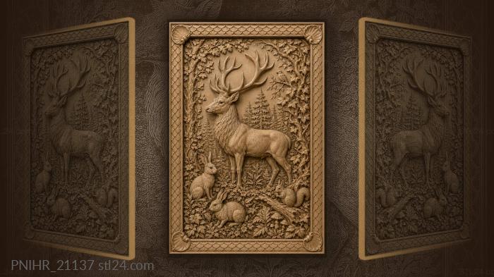 Stag and rabbits in tall grass 3d STL model