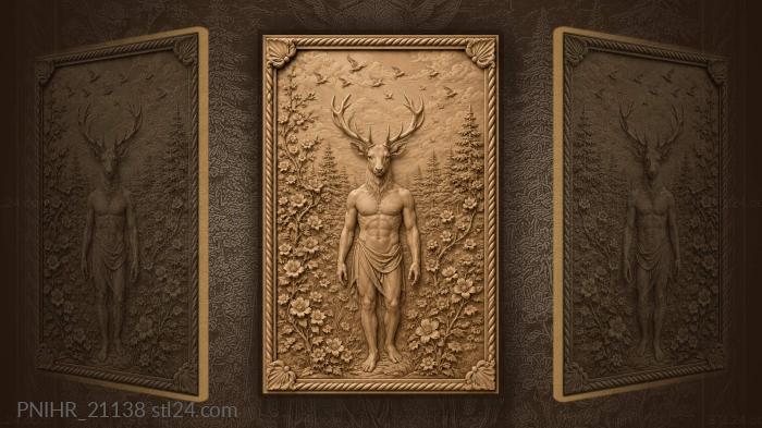 Birds flying above stag in meadow 3d STL model