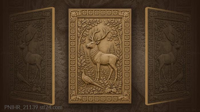 Stag beside pheasant in foliage 3d STL model