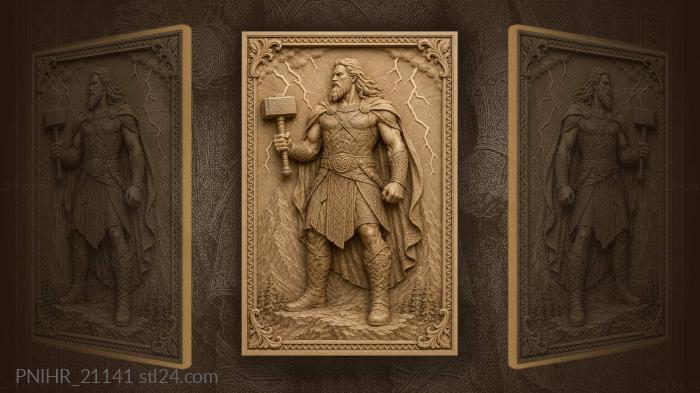 Thor with hammer and lightning mountains 3d STL model