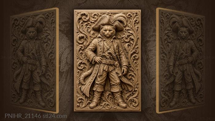 Pirate cat with pistols foliage 3d STL model