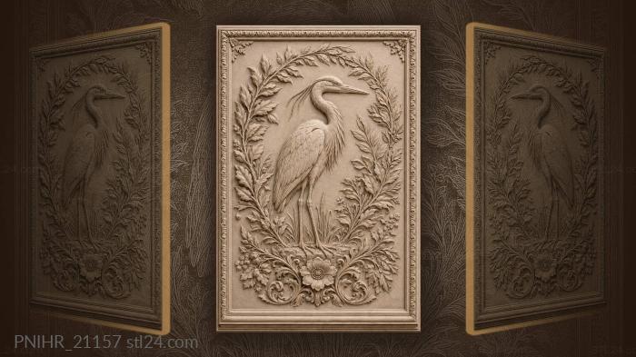 Heron among laurel branches flowers 3d STL model