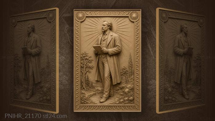 Ivan Turgenev with a book by the forest 3d STL model