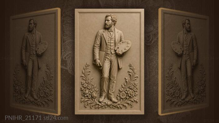 Auguste Renoir with palette and sketchbook 3d STL model