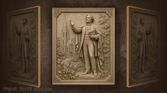 Charles Spurgeon with a book by the cathedral 3d STL model