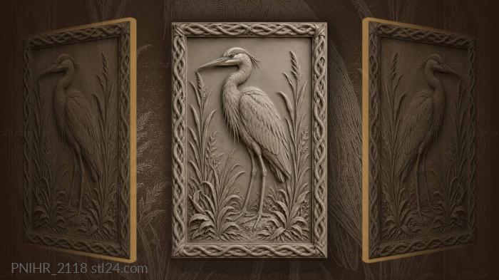 Heron among tall reeds grasses 3d STL model