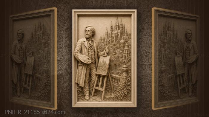 Ivan Bilibin painting a fairy-tale city 3d STL model