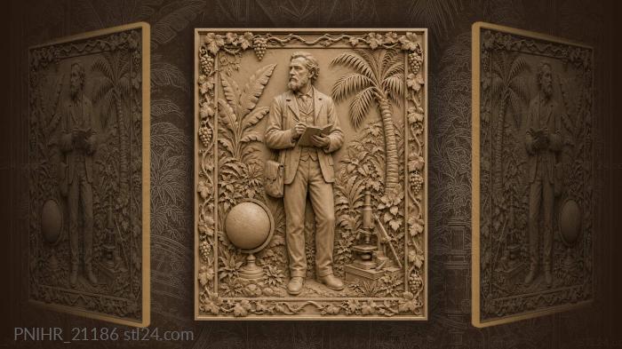 Charles Darwin with a notebook among palm trees 3d STL model