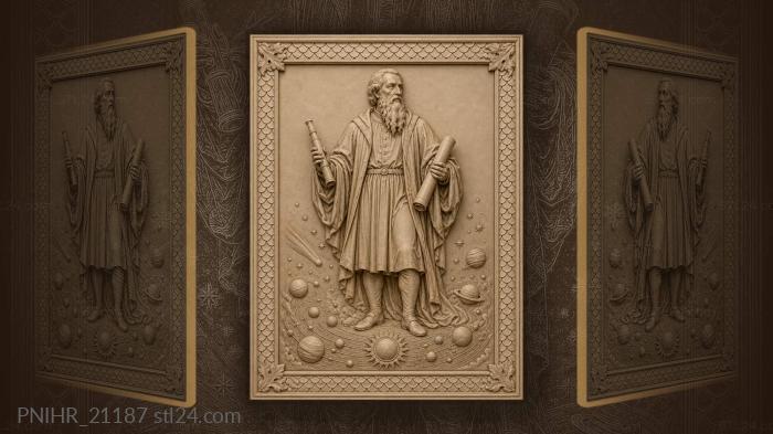 Galileo Galilei with a telescope among the planets 3d STL model
