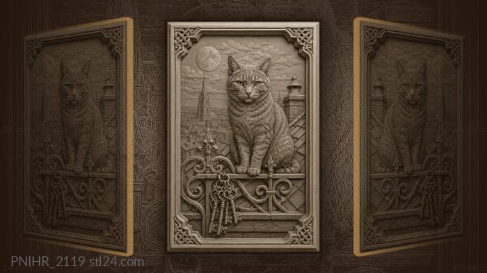 Cat on roof with old keys 3d STL model