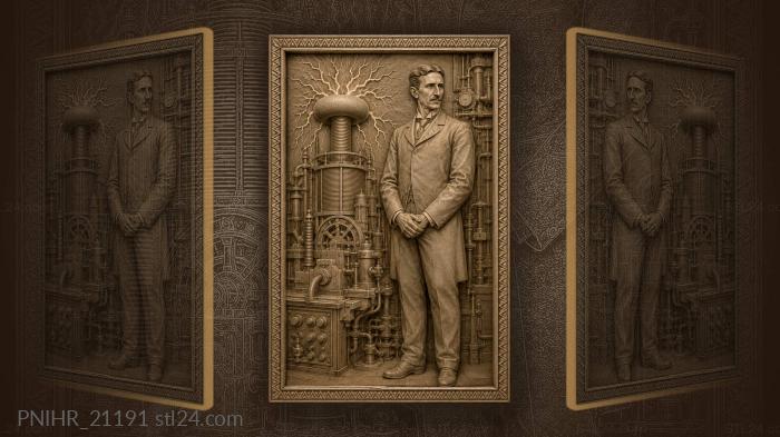 Nikola Tesla by the sparking coil 3d STL model
