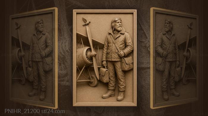 Old pilot with biplane dream 3d STL model