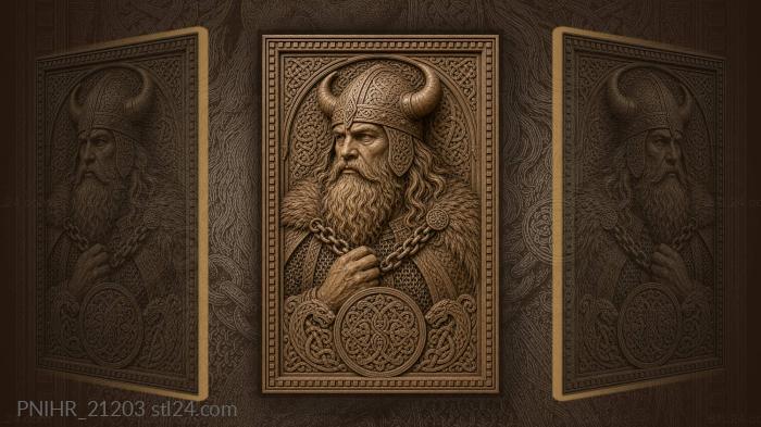 Viking warrior head with horned helmet 3d STL model
