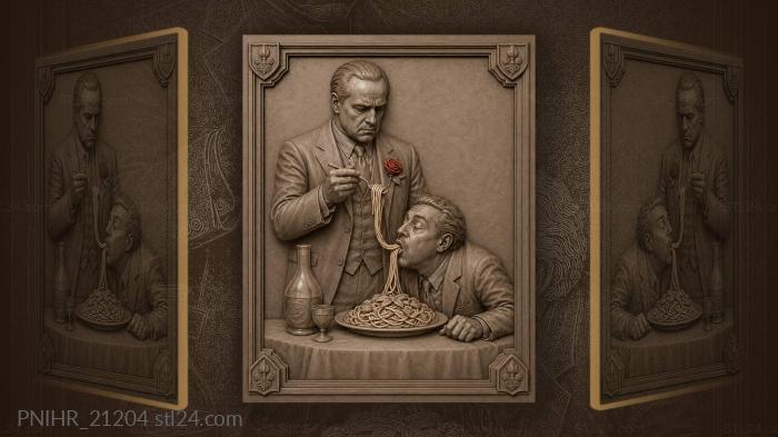 Don Corleone feeding spaghetti to a guest 3d STL model