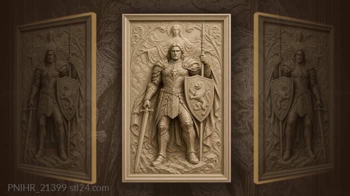 Icon above a man with sword and spear 3d STL model