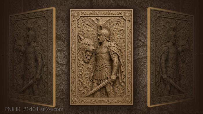 Warrior beneath an eagle and wolf jaws 3d STL model