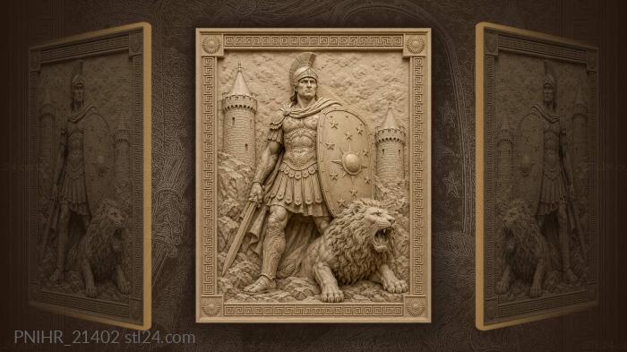 Star shield above a roaring lion 3d STL model