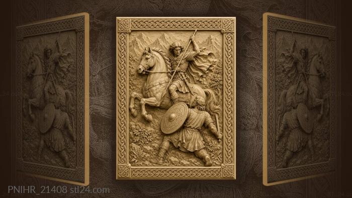 Horseman and a shield bearer in the mountains 3d STL model
