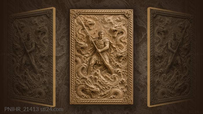 Storm and serpent heads out of waves 3d STL model