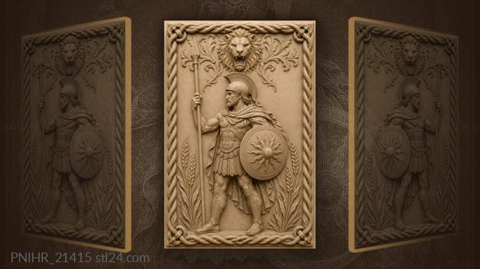 Lion muzzle above a spear and wheat 3d STL model