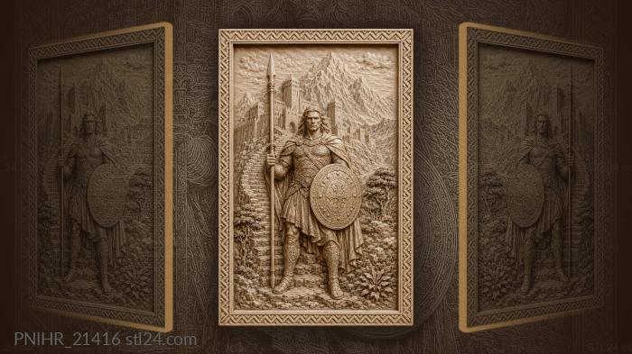 Fighter on stairway to mountain fortress 3d STL model
